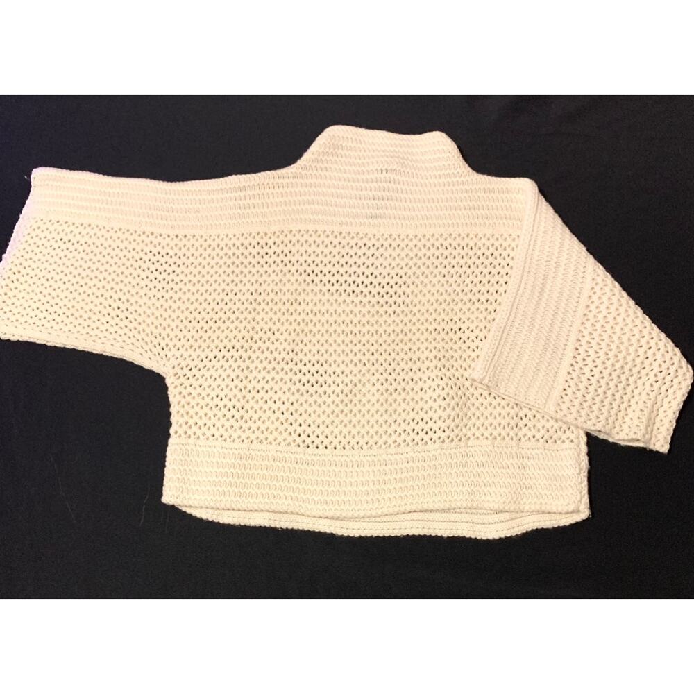 Black Label by Chico’s Womens L/XL  Ivory Open Weave Boxy Knit Top Dolman Sleeve - Picture 9 of 12